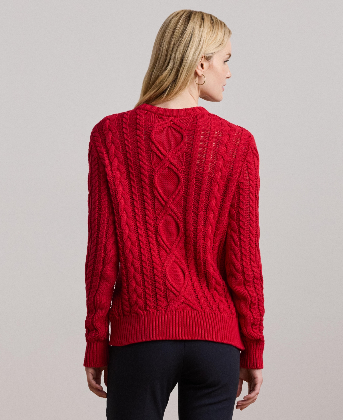 Lauren Ralph Lauren Women's Aran-Knit Cotton-Blend Crewneck Sweater, Regular & Petite