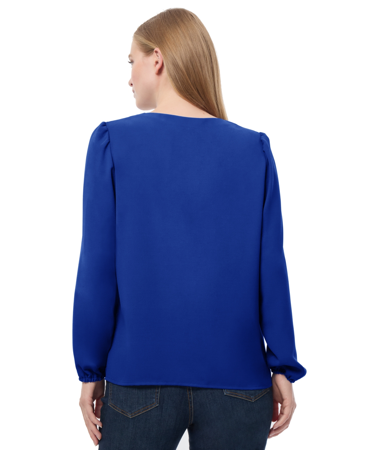Jones New York Women's V Neck Button Front Top with Long Sleeves Jasper Crepe