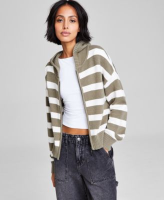 And Now This - Women's Striped Full-Zip Hoodie Sweater