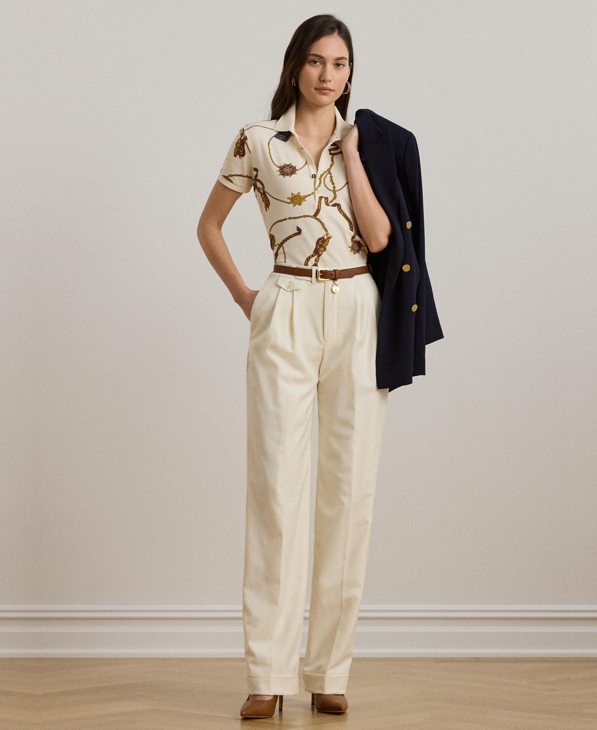 Lauren Ralph Lauren Women's Belting-Print Stretch Pique Polo Shirt, Regular & Petite