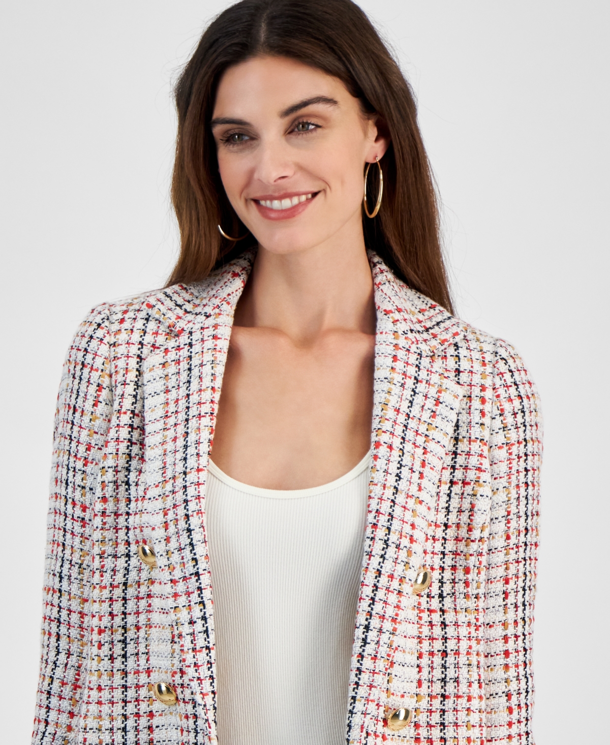 ANNE KLEIN WOMEN'S TWEED FAUX DOUBLE-BREASTED JACKET 