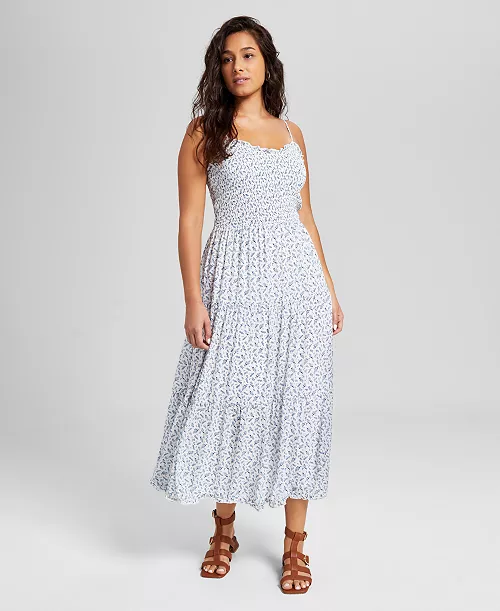 women's tiered smocked-bodice midi dress, exclusively at macy's