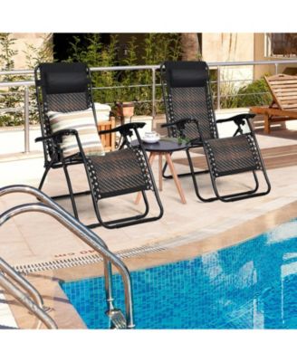 SUGIFT 2 Pieces Folding Patio Rattan Zero Gravity Lounge Chair