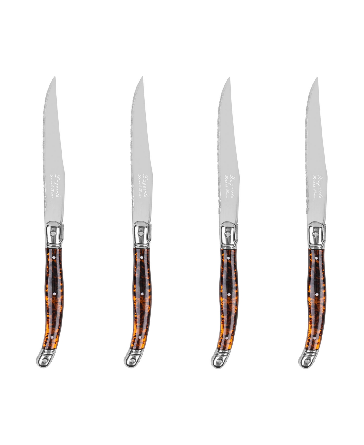 French Home Laguiole Connoisseur 4-piece Steak Knife Set With Tortoise Handles In Tortoise Shell