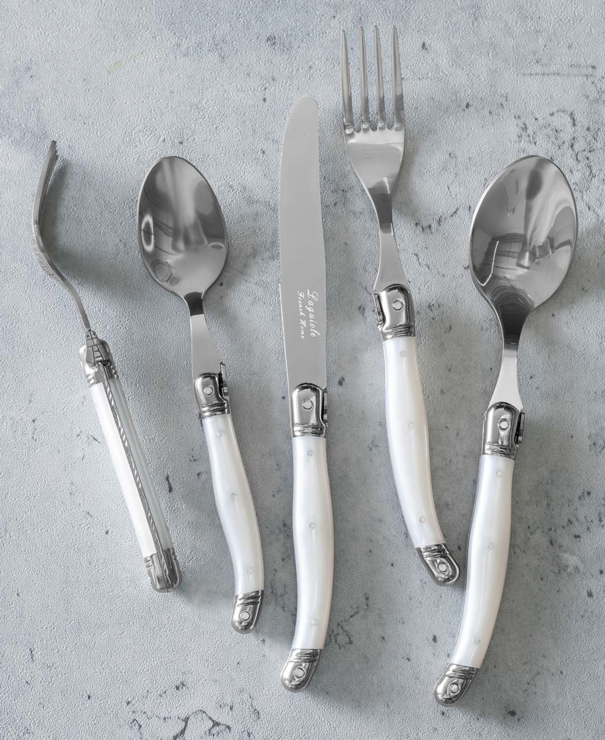 French Home Laguiole Connoisseur 20-piece Flatware Set With Gem Handles In Gem White