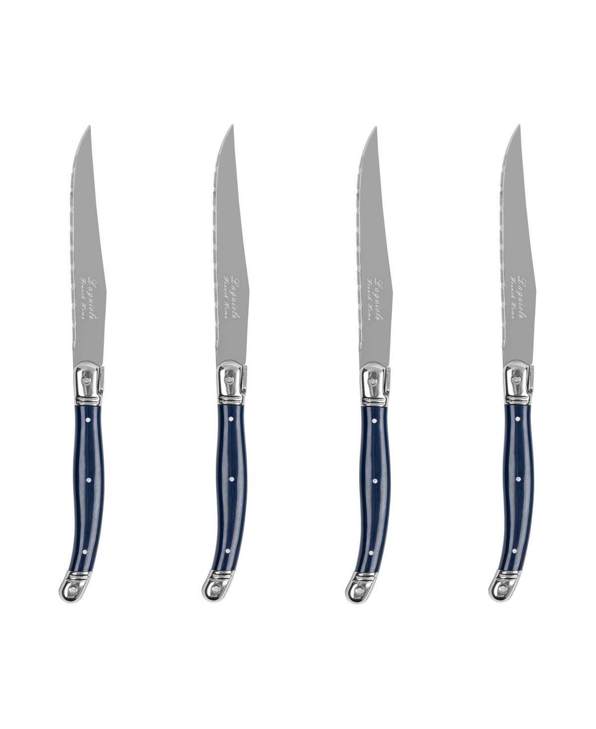 French Home Laguiole Connoisseur 4-piece Steak Knife Set With Handles In Navy Blue