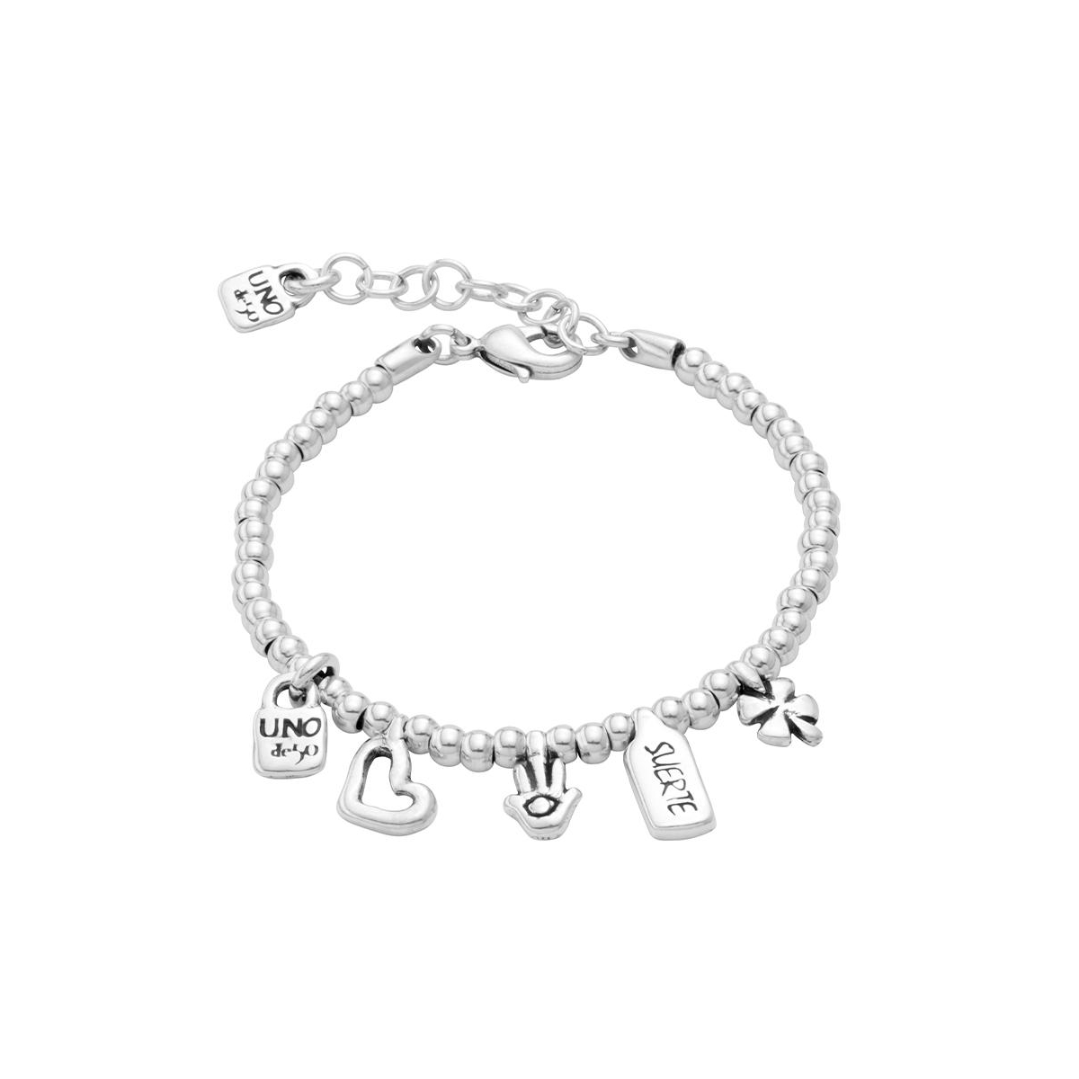 Unode50 Sterling Silver-plated Beaded Bracelet With Charms In Silver