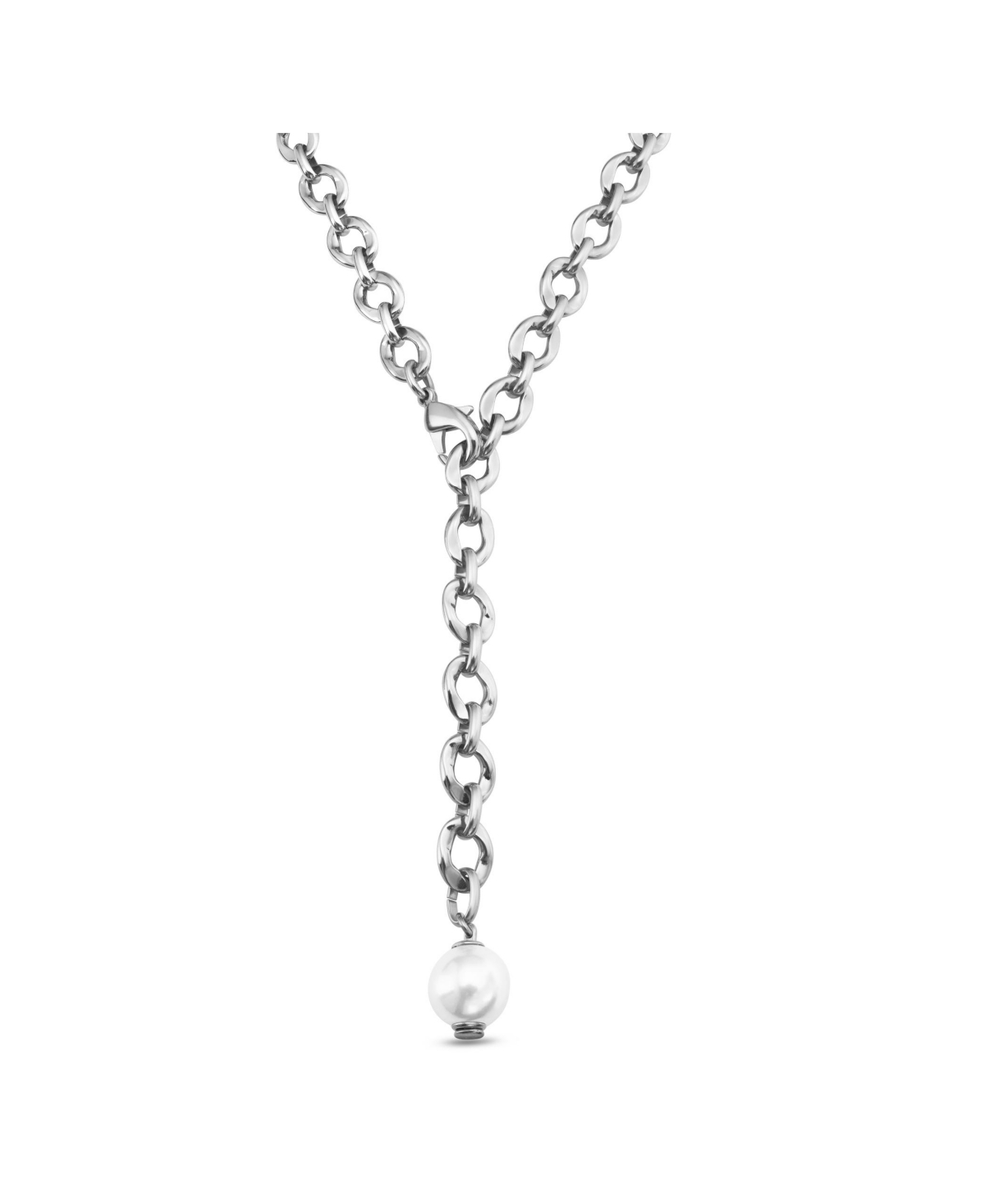 UNOde50 Sterling Silver Metal Alloy Oval Links Necklace with Cultivated Pearl Charm - Silver