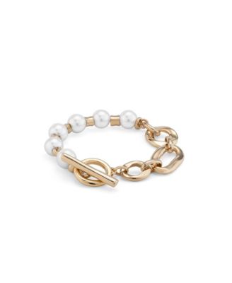 Different Links and Cultivated Pearl Metal Alloy Bracelet