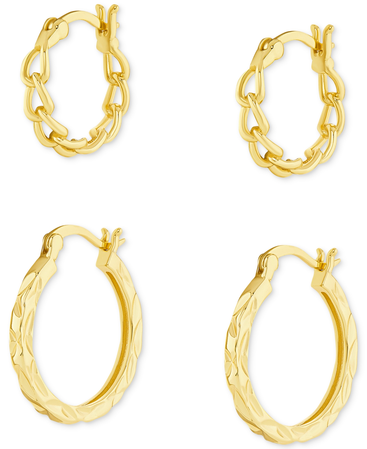 Macy's Polished Braided & Diamond-cut Hoop Earrings Set In 18k Gold Over Sterling Silver, Created For Macy' In Gold Over Silver