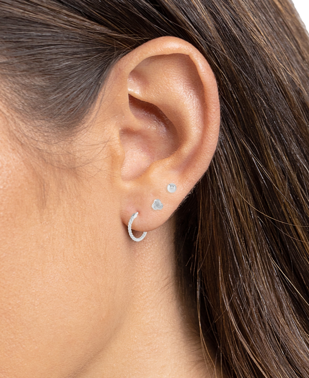 Macy's Polished Stud & Hoop Earrings Set In 18k Gold Over Sterling Silver, Created For  In Silver