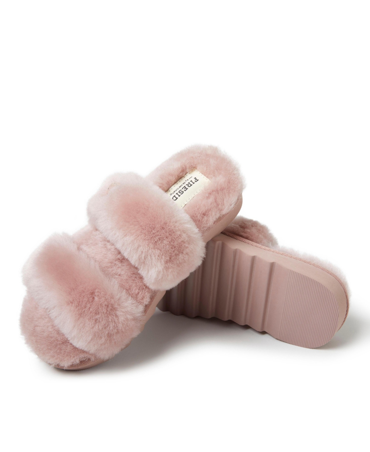 Dearfoams Women's Benalla Genuine Shearling Double Band Fuzzy Slide Slipper