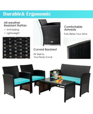 SUGIFT 4 Pieces Patio Rattan Cushioned Furniture Set