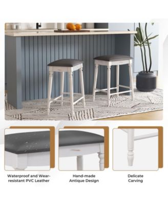 24 inch Bar Stool Set of 2 with Padded Seat Cushions and Wood Legs