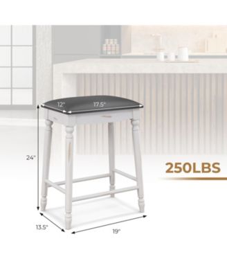 24 inch Bar Stool Set of 2 with Padded Seat Cushions and Wood Legs