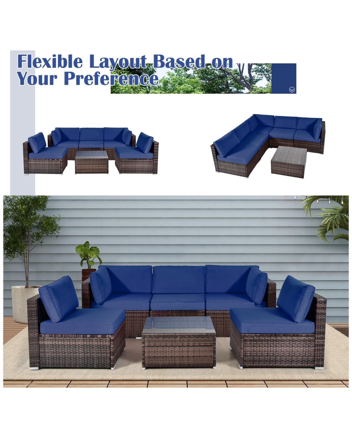 Sugift 6 Pieces Patio Rattan Furniture Set with Cushions
