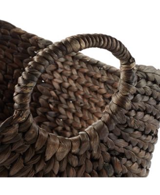 Large Laundry Boat Basket with Handles - Espresso, Woven Water Hyacinth Storage Tote for Blankets, Bathroom, Bedroom, Living Room