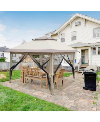Khaki Oxford Cloth Folding Shed with Right-Angle 4-Sided Gauze Mesh and Double-Top Overhangs