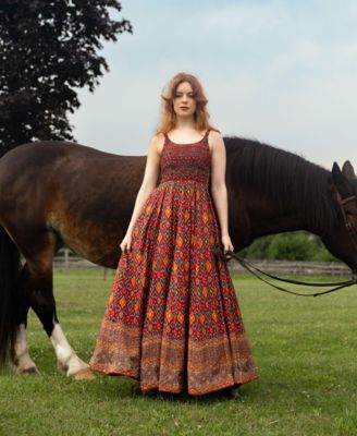 Women's Red Patola Print Gown with Embellishment on Torso