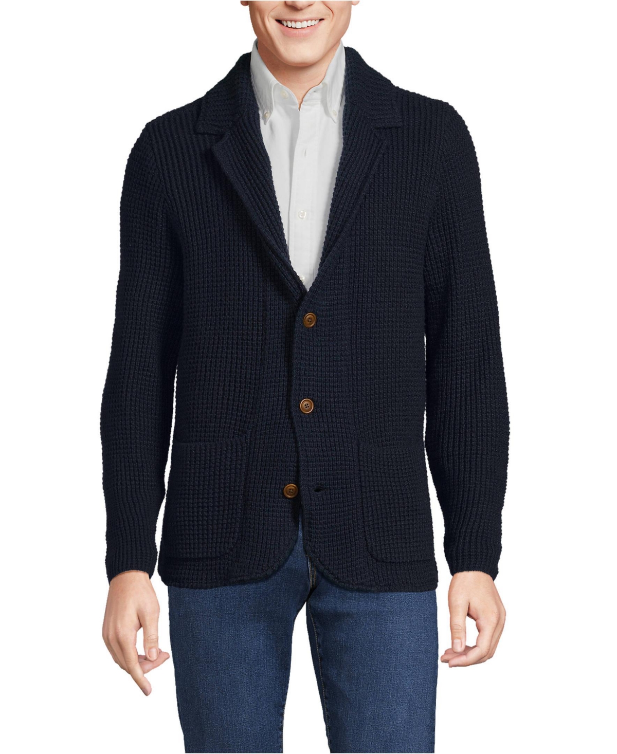 Lands' End Men's Waffle Stitch Sweater Blazer