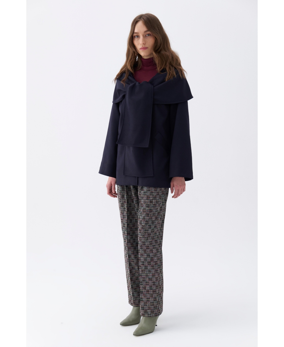 Nocturne Women's Draped Coat with Front Tie Detail