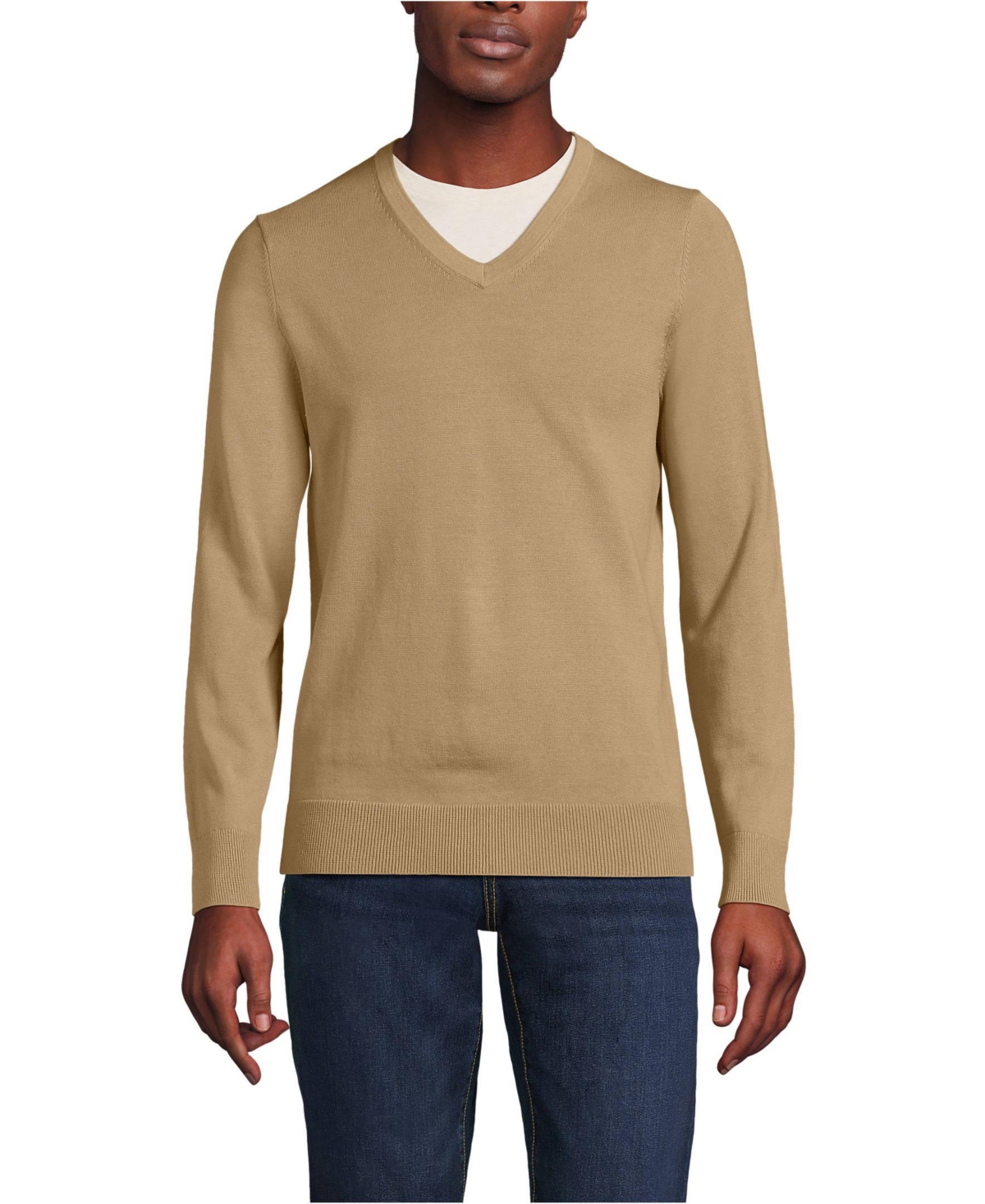 Men's Fine Gauge Cotton V Neck Sweater - Tourmaline