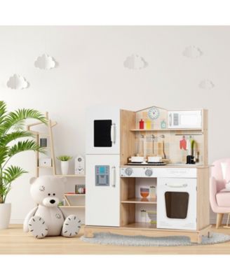 Wooden Kids Pretend Kitchen Playset with Cooking Utensils, Lights, and Sounds