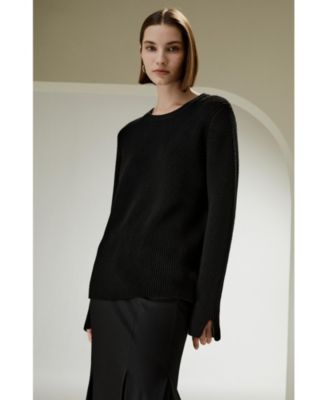 Women's Merino Wool Ribbed Slit Cuff Sweater