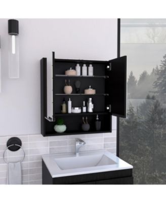 Tatacoa Mirror Medicine Cabinet, One Open Shelf, Three Interior Shelves