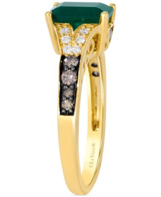 Emerald (1-2/5 ct. t.w.), Chocolate Diamond (1/4 ct. t.w.) & Vanilla Diamond (1/10 ct. t.w.) Ring in 14k Honey Gold