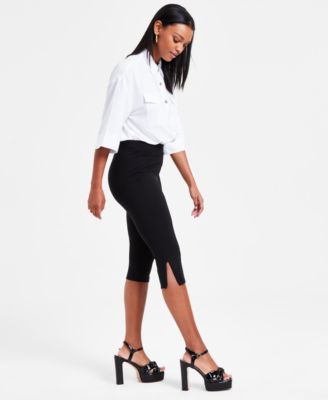 Petite Solid Zipper-Hem Ponté Capri Pants, Exclusively at Macy's