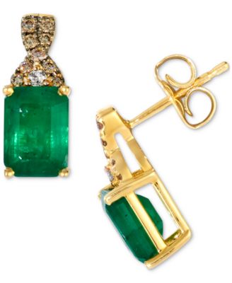 Emerald (1-1/2 ct. t.w.), Chocolate Diamond (1/10 ct. t.w.) & Nude Diamond Accent Drop Earrings in 14k Honey Gold
