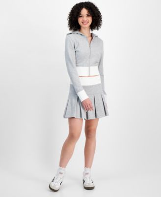 Juniors Zip Up Hoodie Pleated Mini Sweat Skirt