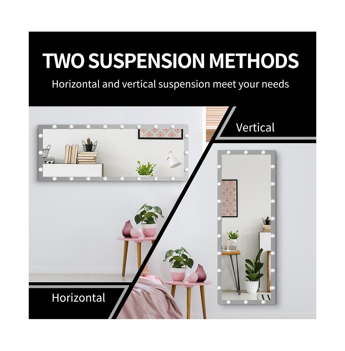 Streamdale Furniture Modern Wall Standing Bedroom Hotel Length Mirror With Led Bulbs Touch Control Whole Body