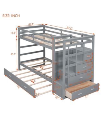 Streamdale Twin Over Twin Bunk Bed With Trundle And Staircase, White
