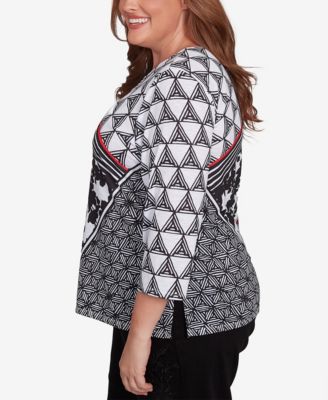 Alfred Dunner Plus Size Wild at Heart Geometric Multi Textured Patchwork Top