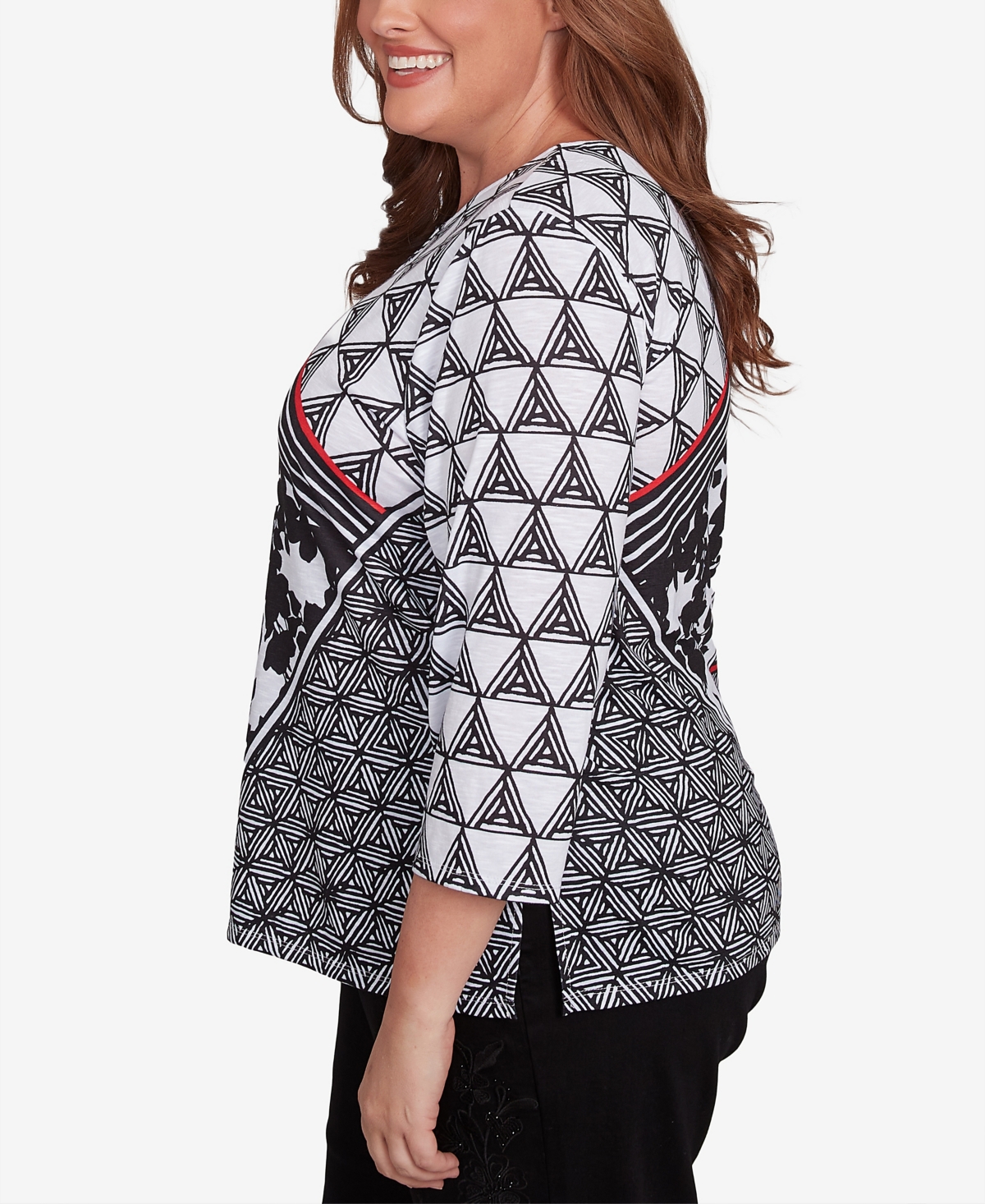 Alfred Dunner Plus Size Wild at Heart Geometric Multi Textured Patchwork Top -White