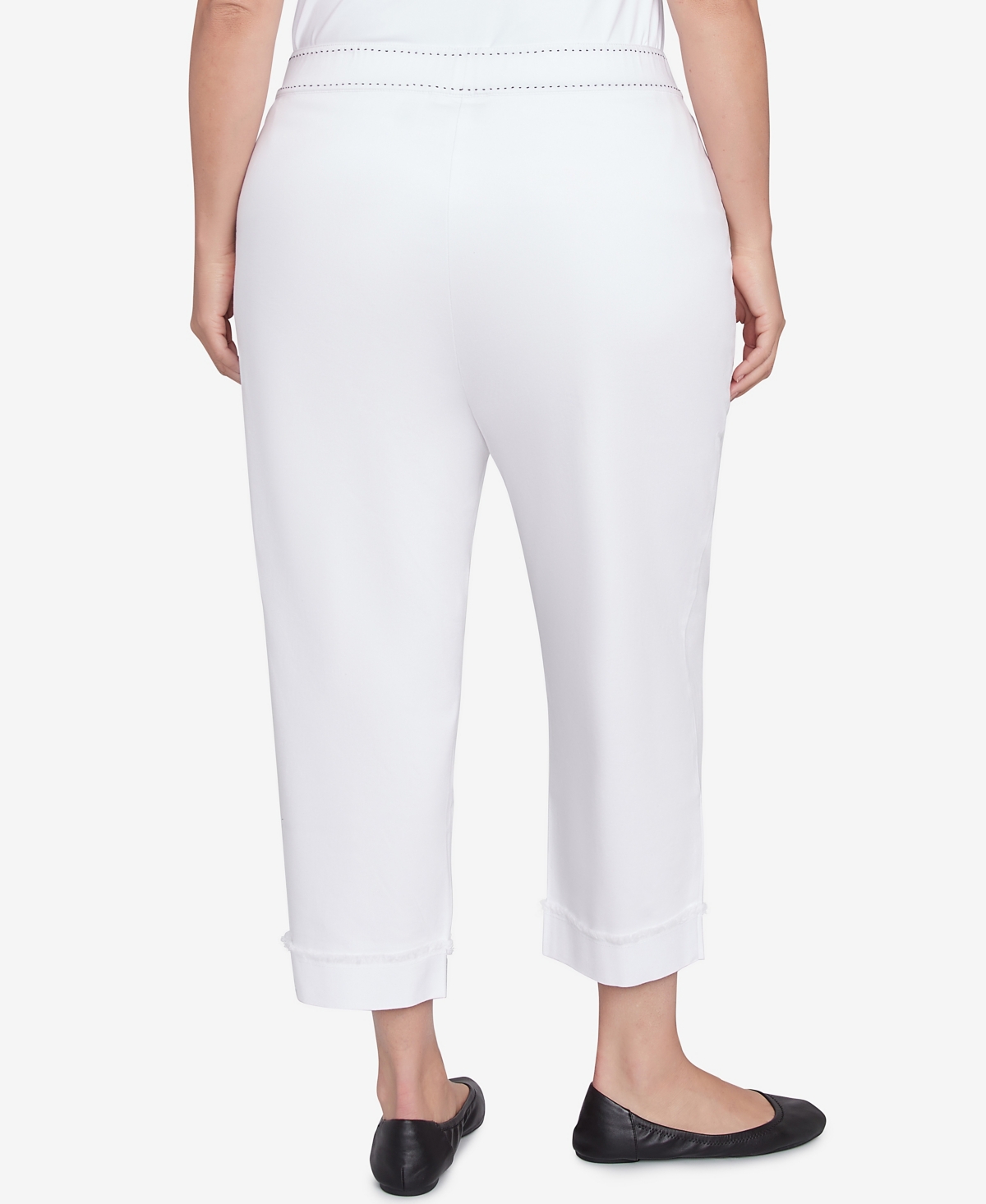Alfred Dunner Plus Size Wild At Heart Floral Embroidered Cuffed Ankle Jean In White