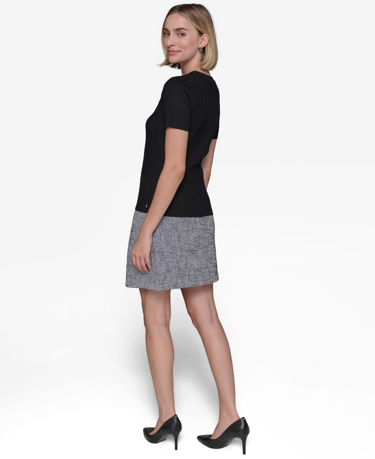 Karl Lagerfeld Women's Ribbed Short-sleeve Sweater In Black