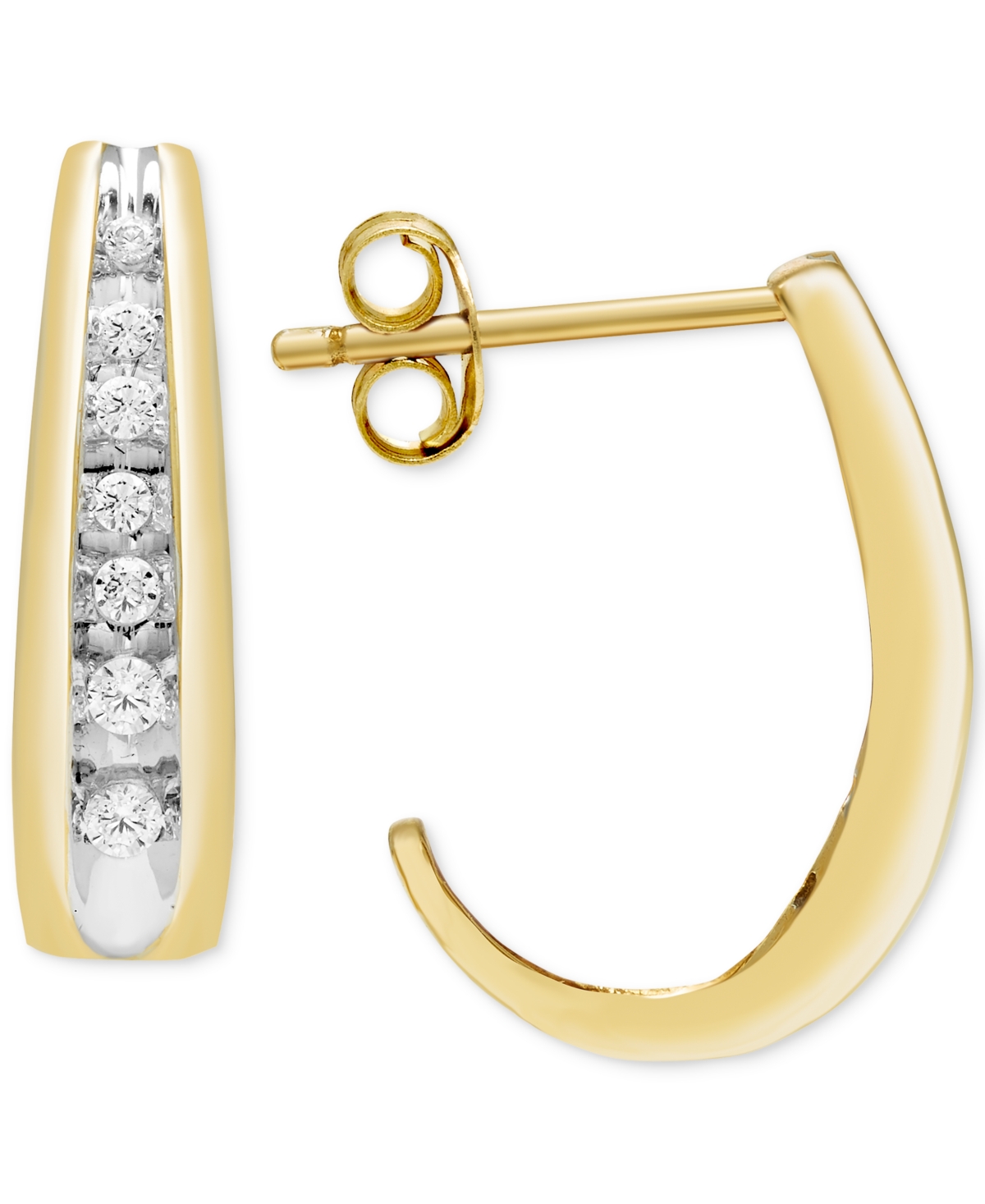 Macy's Diamond Graduated J Hoop Earrings (1/5 Ct. T.w.) In 10k White Or Yellow Gold In Yellow Gold