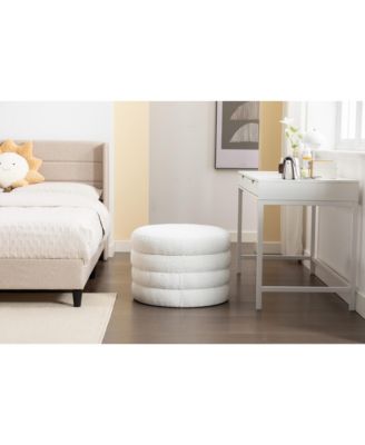 Ivory Boucle Ottoman with Wooden Shelves