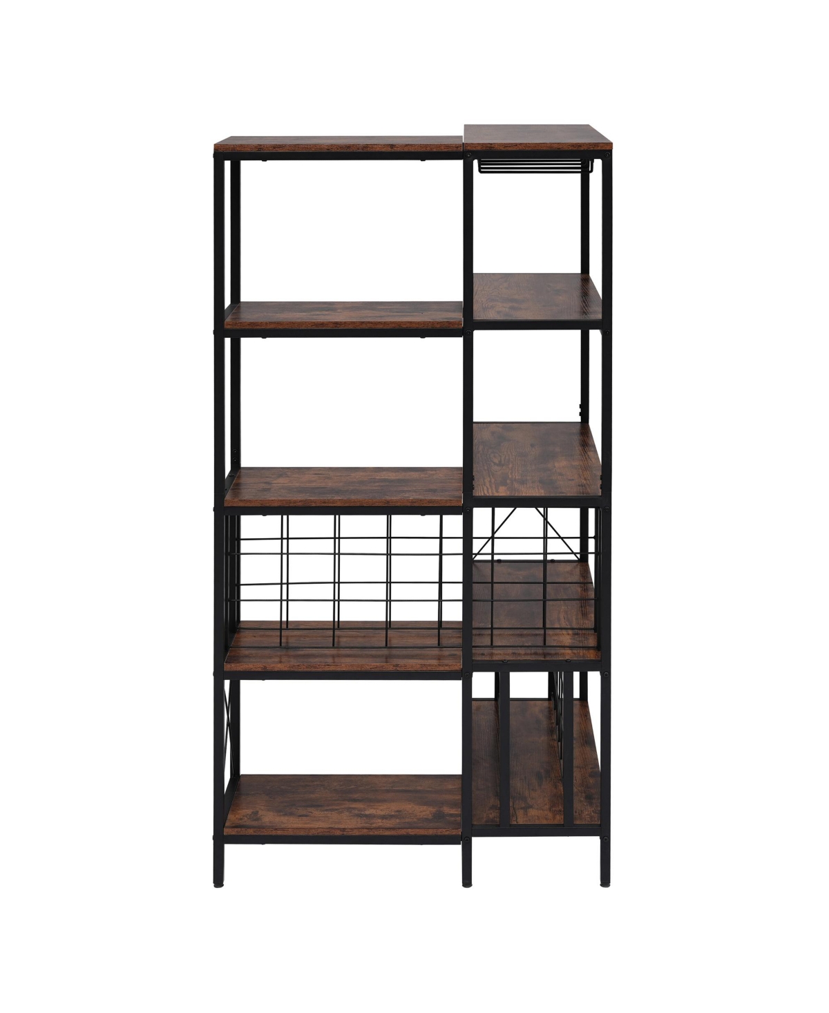 Streamdale Furniture Industrial Corner Wine Rack with Glass Holder and Ample Storage - Walnut+black