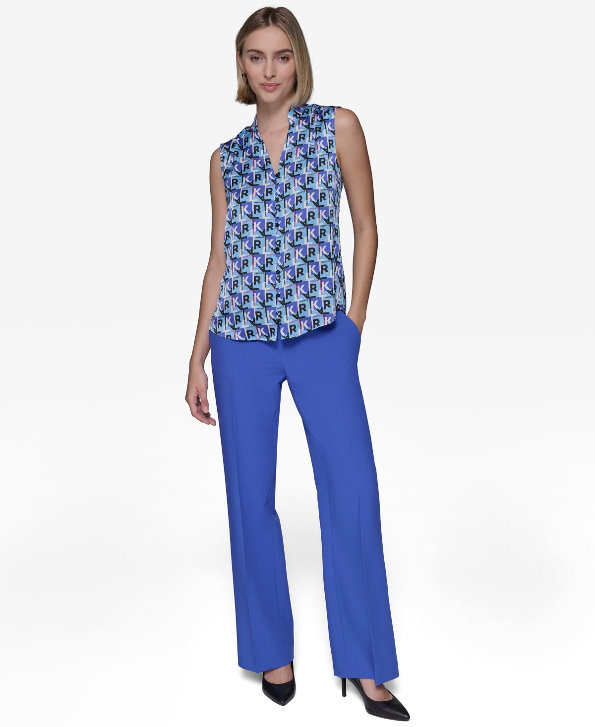 Karl Lagerfeld Paris Women's Printed V-Neck Blouse