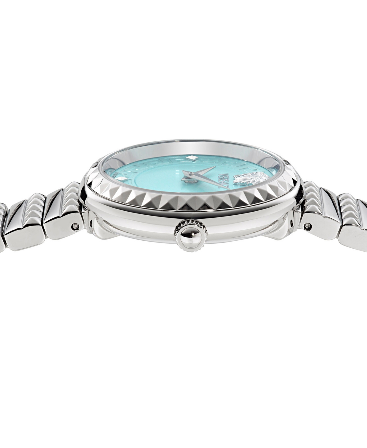 Versace Women's Swiss Greca Goddess Stainless Steel Studded Bracelet Watch 28mm In Stainless