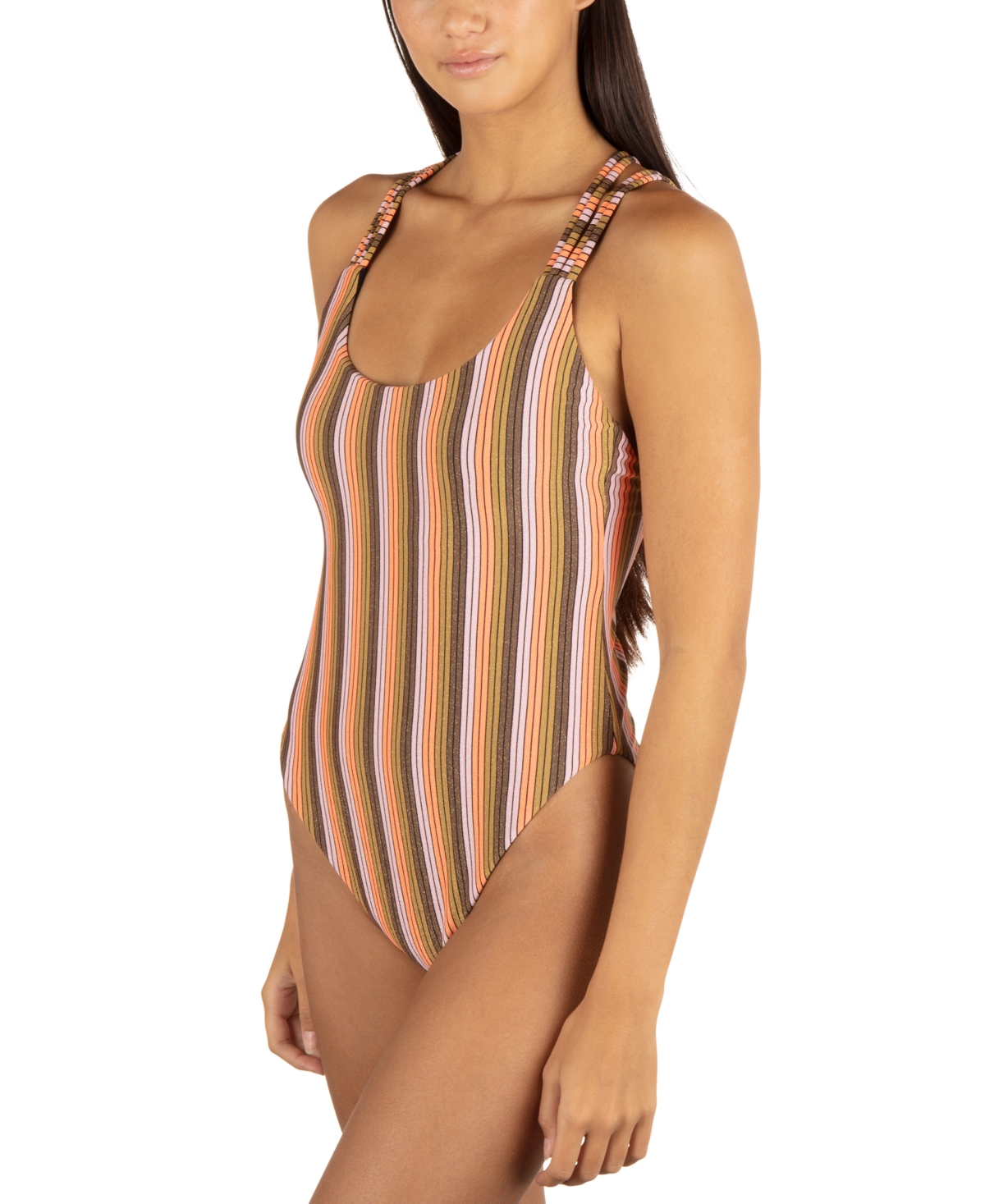 HURLEY JUNIORS' SUNSET STRIPE CROSSBACK ONE-PIECE SWIMSUIT 