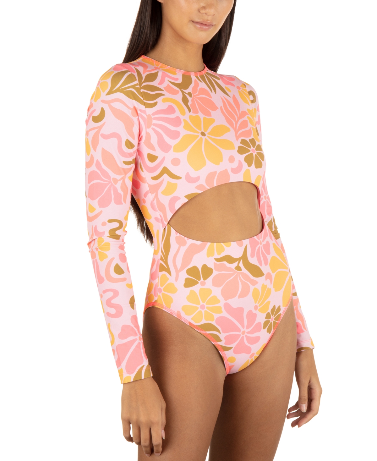HURLEY JUNIORS' ISOLA PRINTED CUT-OUT BACK ZIP SURF SUIT 