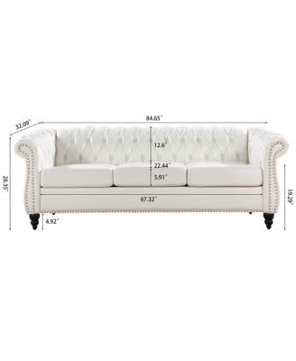 84.65" Rolled Arm Chesterfield 3 Seater Sofa