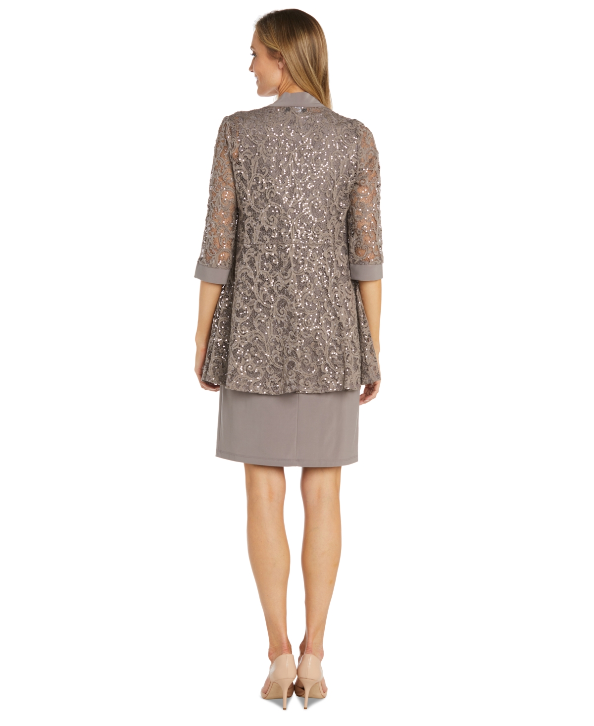 R & M Richards Women's 2-Pc. Sequined Lace Jacket & Necklace Dress Set