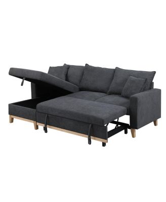 Colton Dark Gray Woven Reversible Sleeper Sectional Sofa With Storage Chaise