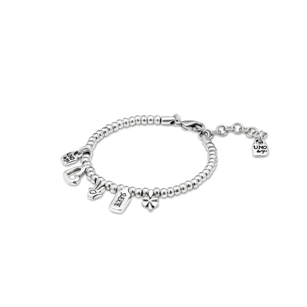 Unode50 Sterling Silver-plated Beaded Bracelet With Charms In Silver
